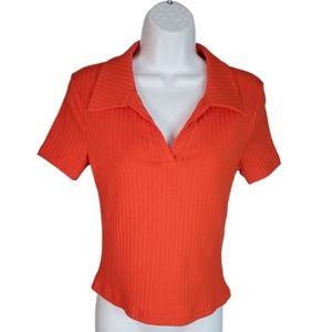 Roommates Juniors Shirt Size Medium Orange Ribbed Short Sleeve